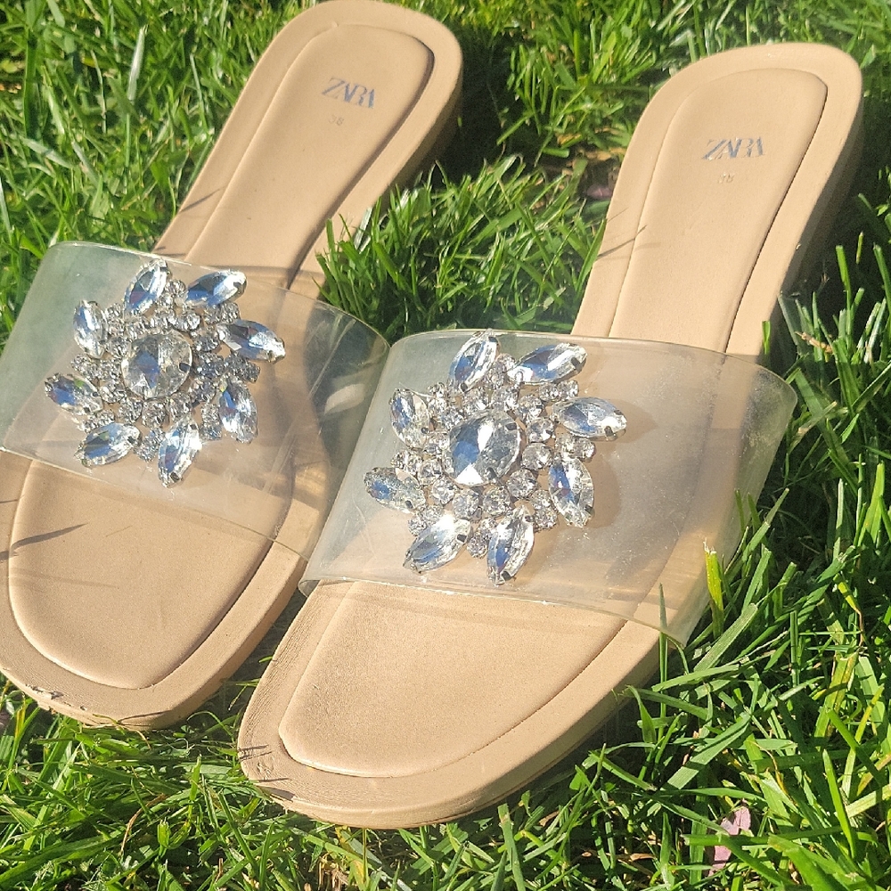 ✨ ZARA Embellished Clear Strap Sandals - Size 38 (US 7.5)